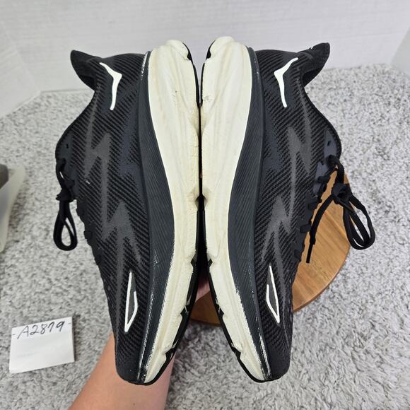 Hoka One One Clifton 9 Black White Athletic Gym Casual Running Shoe Mens 11.5 D - Picture 8 of 13